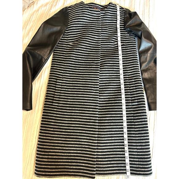 Buckley Tailors Long Jacket Wool Blend 100% Leather Women's XS Grey Black GORG! - Picture 7 of 7